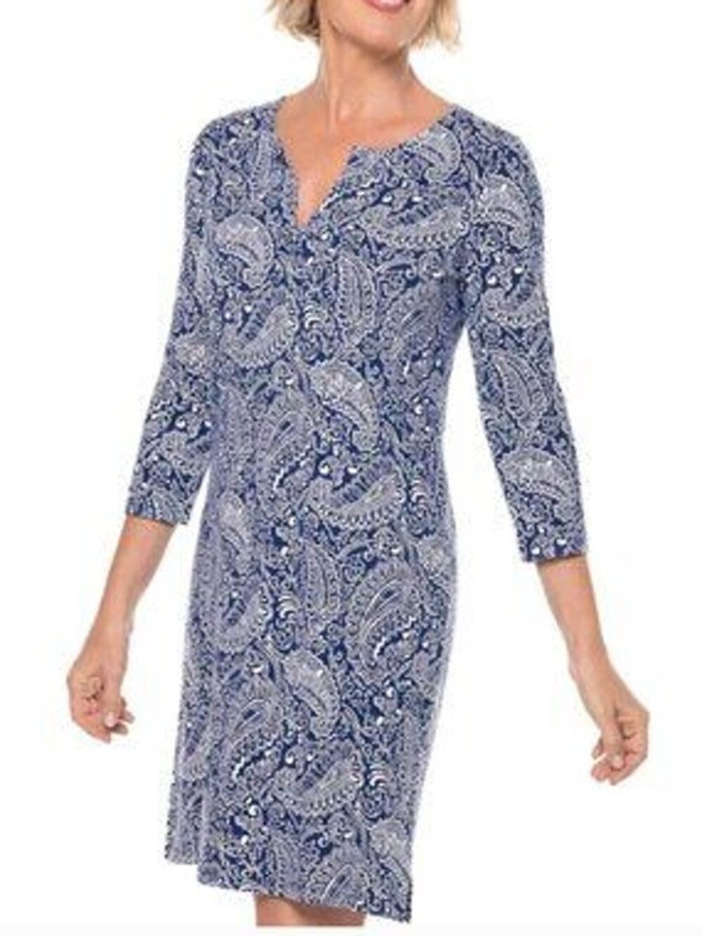Coolibar Size Small UPF 50+ Oceanside Tunic Dress Blue Paisley Half Sleeves